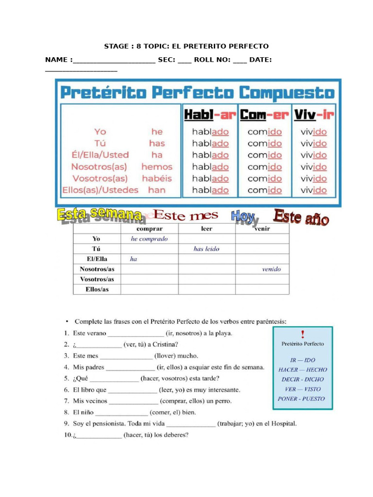 8 - Preterito Perfecto Practice | PDF