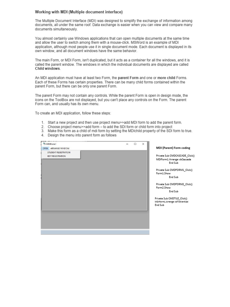 Working With Mdi | PDF | Operating System Families | Microsoft Windows