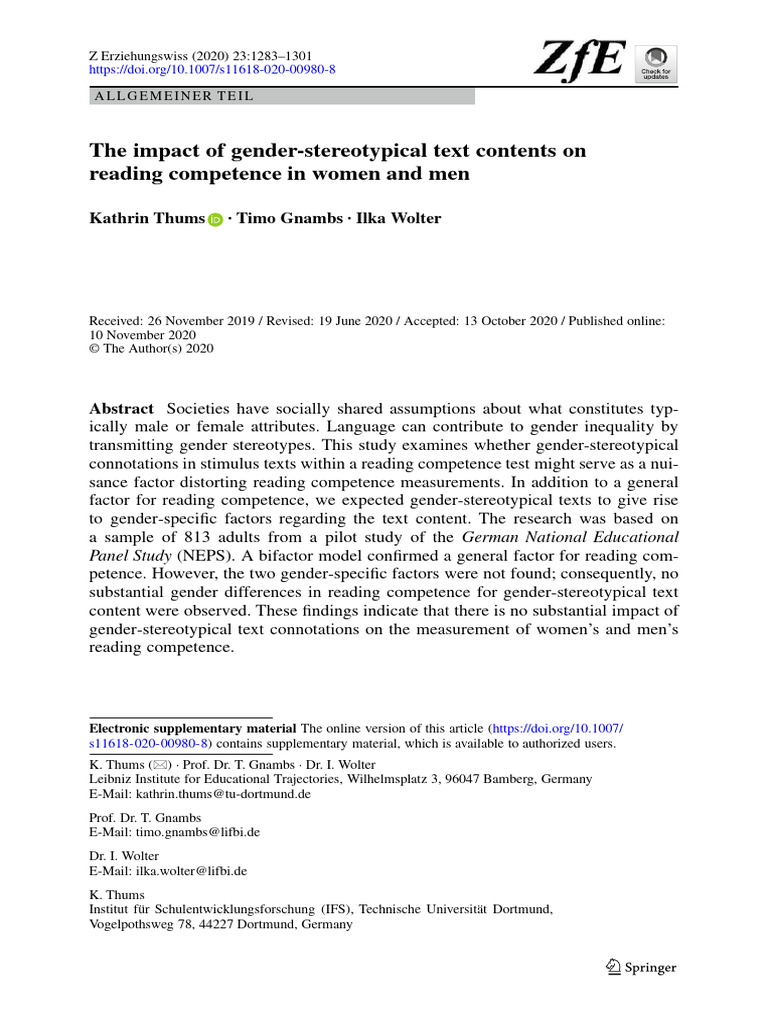 The Impact of Gender-Stereotypical Text Contents On - Compressed | PDF ...