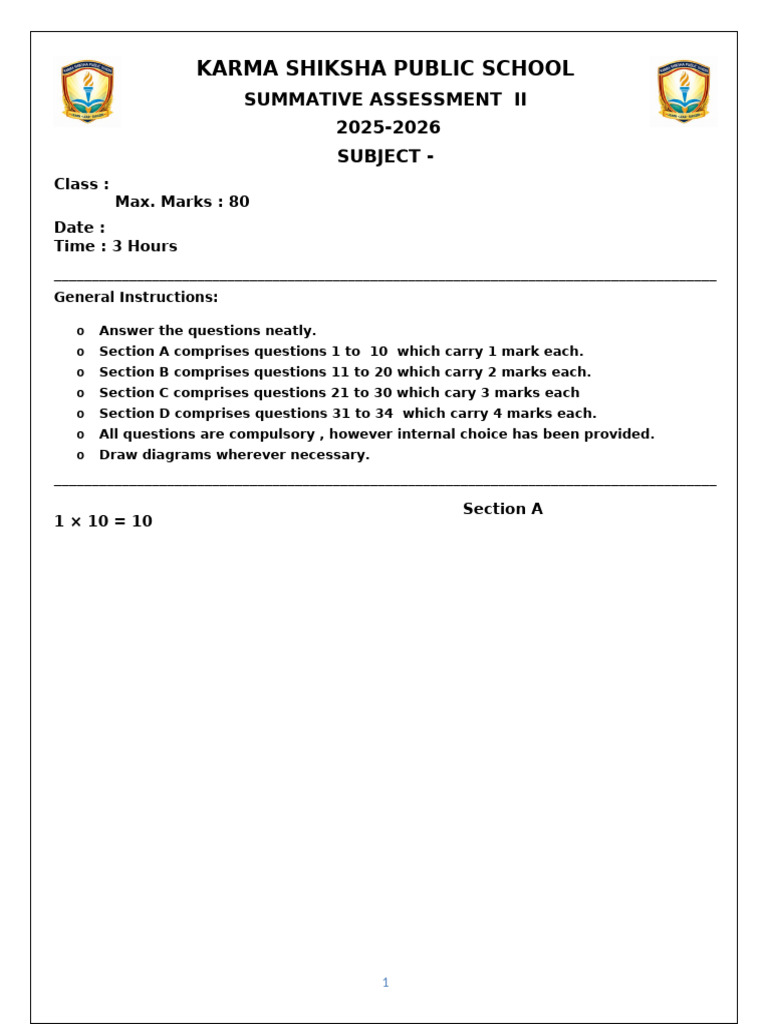 Summative Assessment II Format-1 | PDF