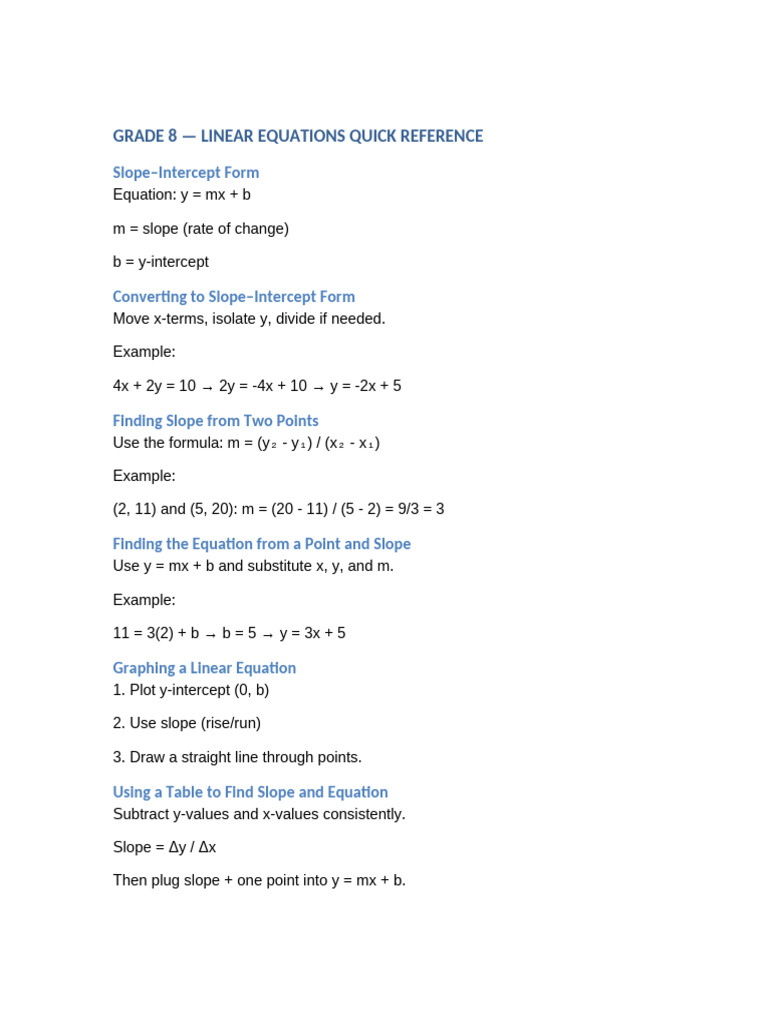 Grade8 Linear Equations Notes | PDF