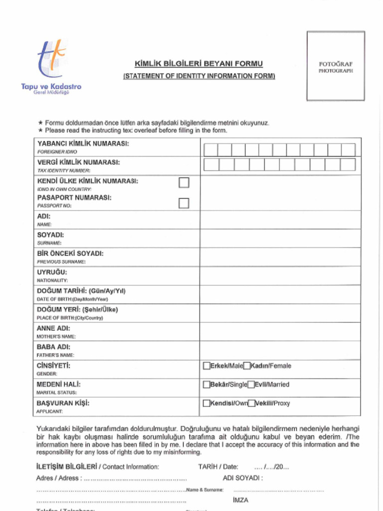 Kimlik Bilgileri Beyan Formu | PDF