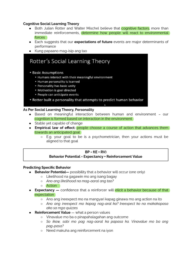 TOP Reviewer - Rotter and Mischel | PDF | Affect (Psychology ...