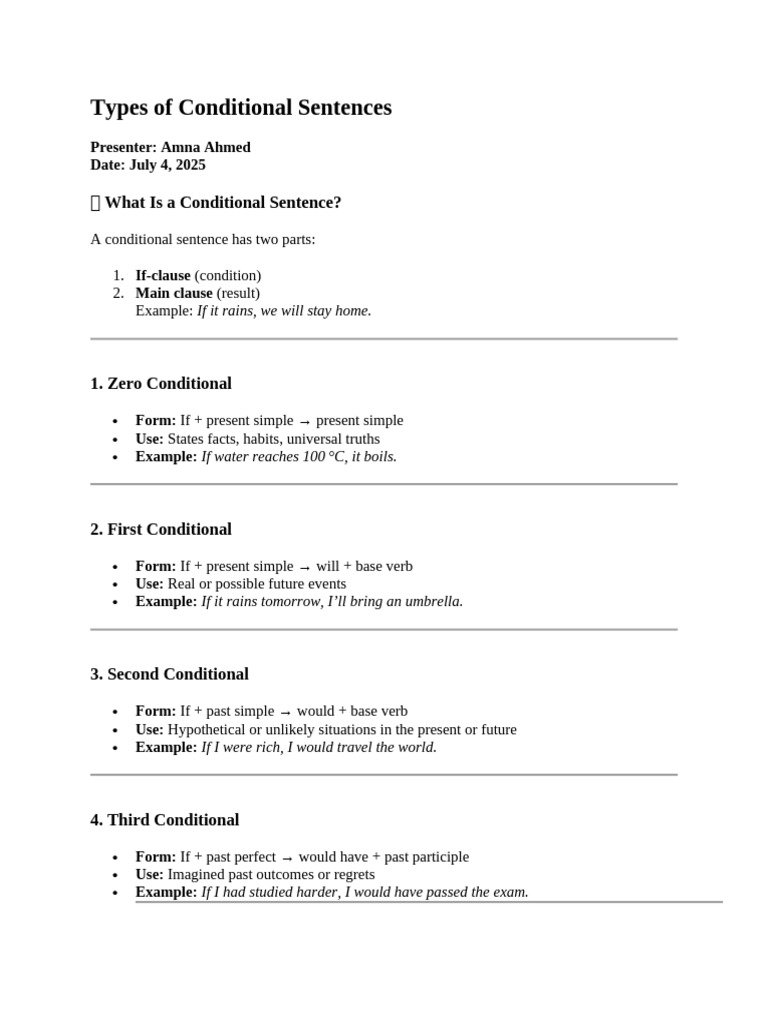 Types of Conditional Sentences | PDF