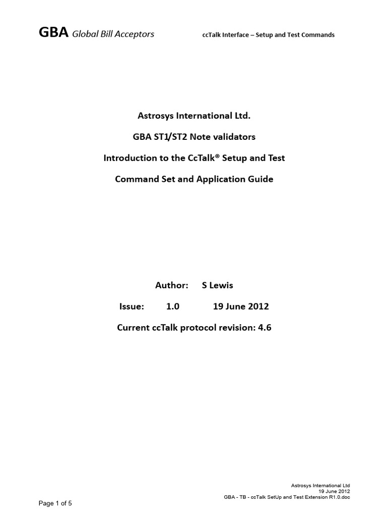 GBA - TB - CcTalk SetUp and Test Extension R1.0 | PDF | Bit | Digital ...