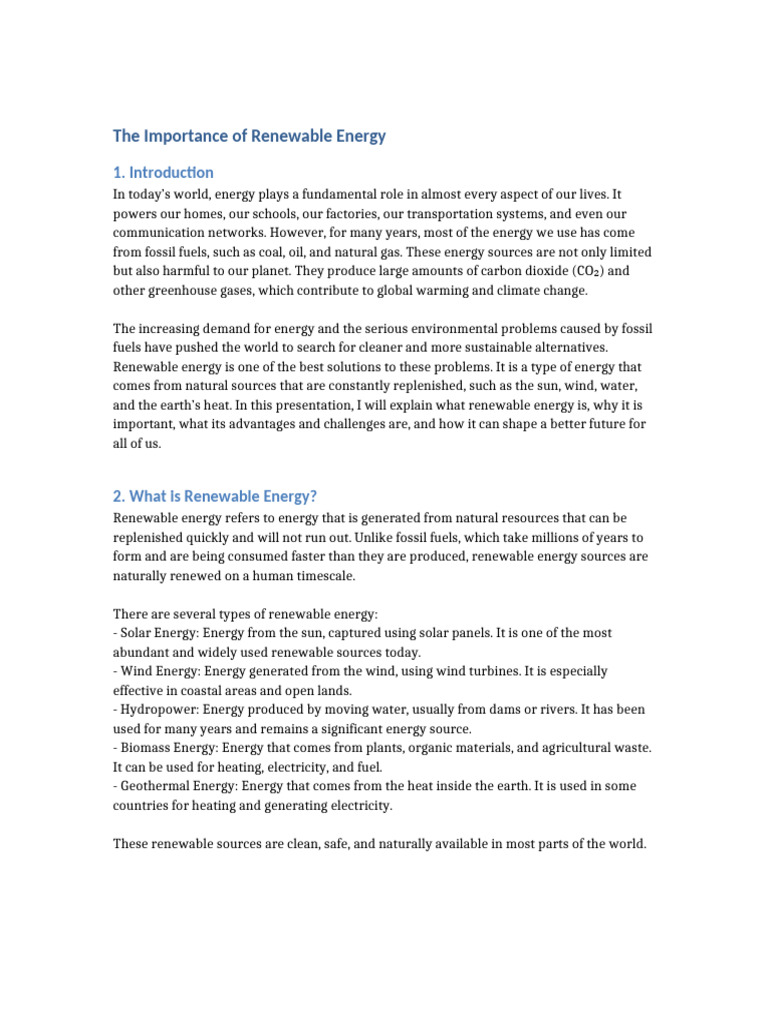 The Importance of Renewable Energy | PDF | Renewable Energy | Energy ...