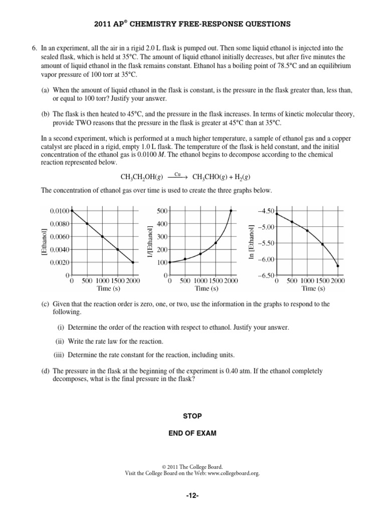 2011 AP Chemistry Free-Response Questions: Stop End of Exam | PDF