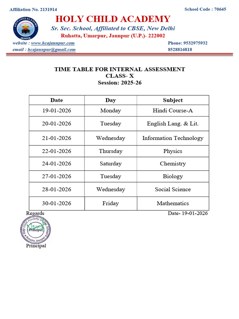 2nd Revised Time Table Internal Assessement (2025-26) | PDF