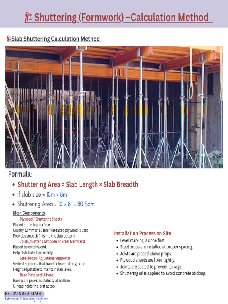 Shuttering (Formwork) Calculation - Practical Method | PDF | Area ...