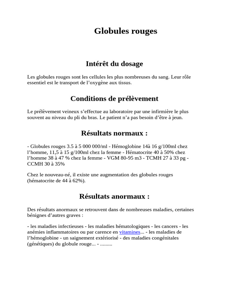 Globules Rouges | PDF