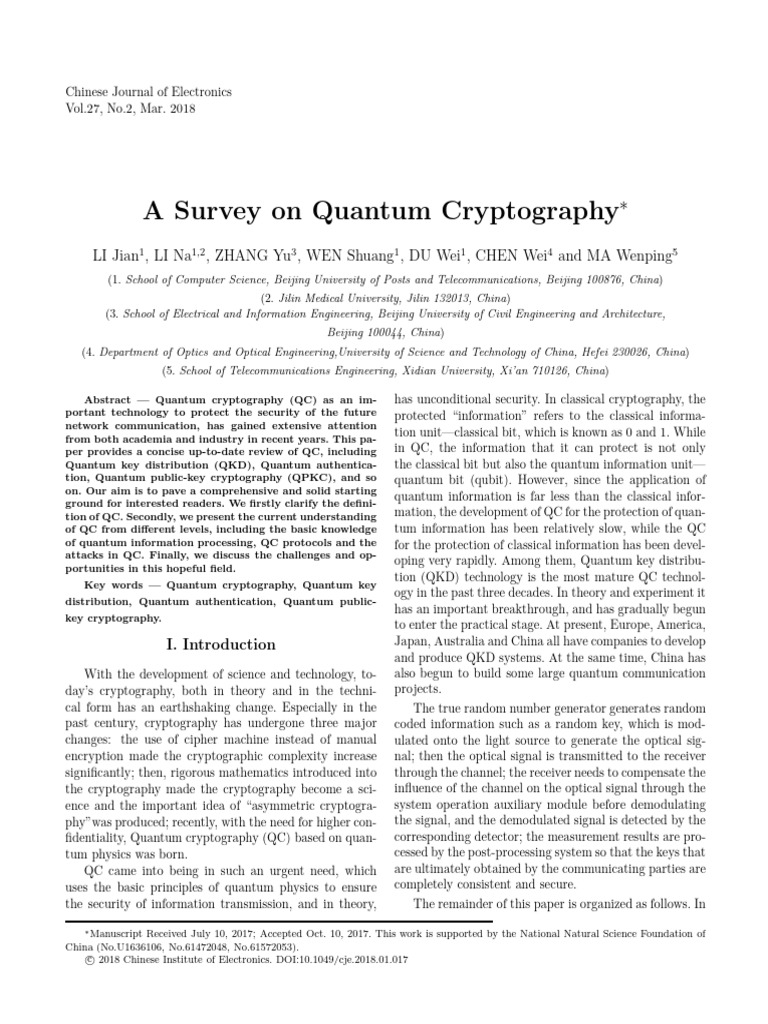 A Survey On Quantum Cryptography | PDF | Computer Science | Espionage ...