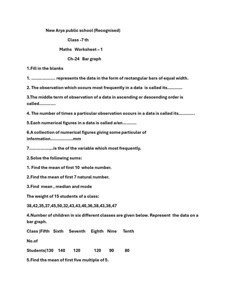 Worksheet-1, CH 24 Bar Graph | PDF