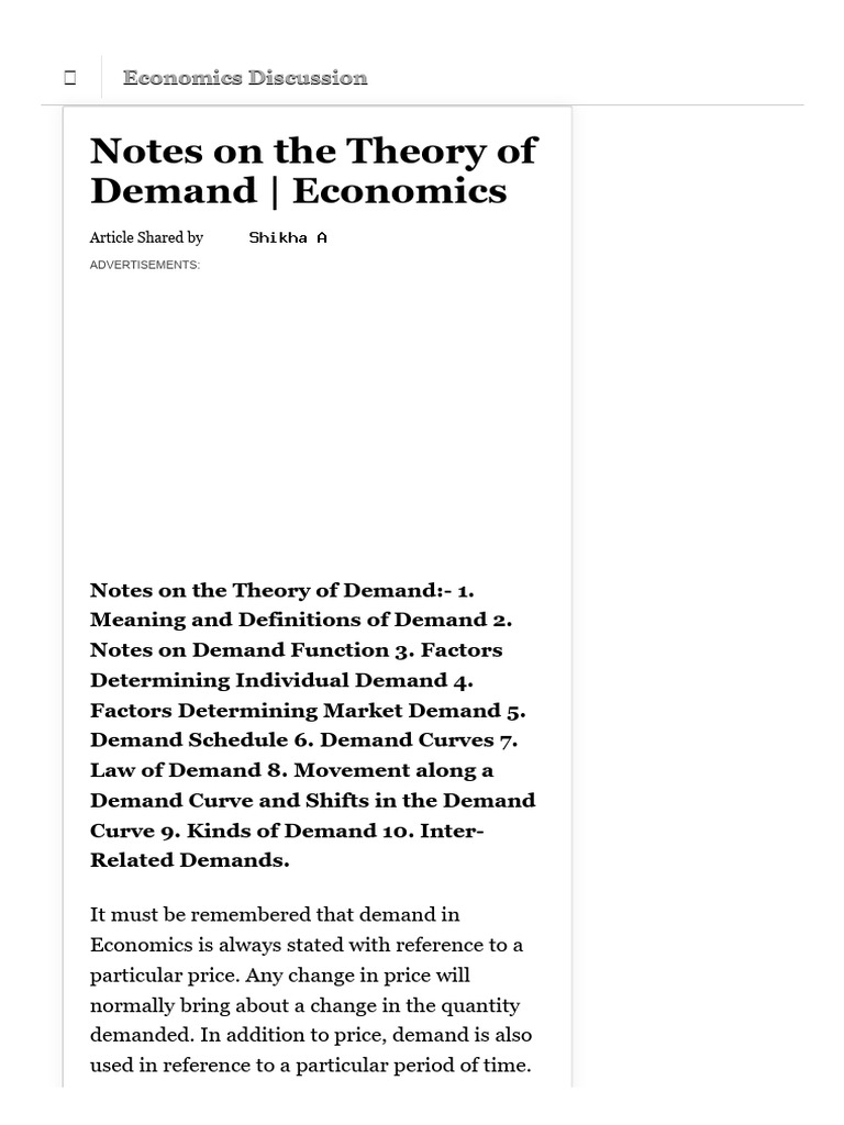 Notes On The Theory of Demand - Economics | PDF | Demand | Demand Curve
