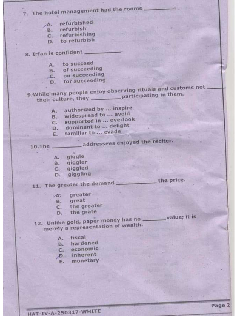 HAT Past Paper 1 | PDF