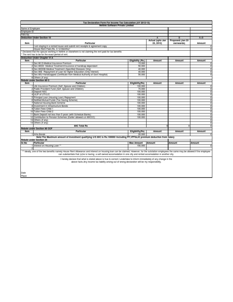 Income Tax Declaration Form FY 2025-26 | PDF | Loans | Renting