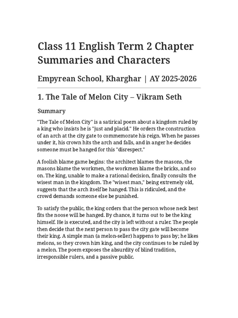 Class 11 English Term 2 Summaries | PDF | Mummy | Tutankhamun