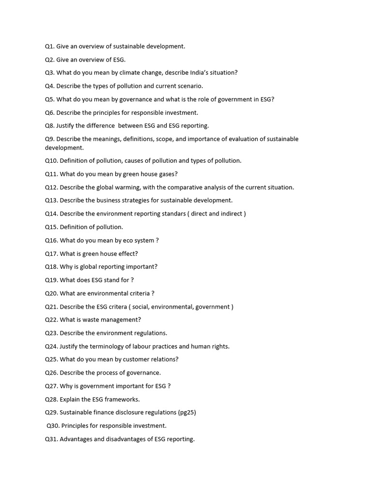 ESG Important Questions | PDF