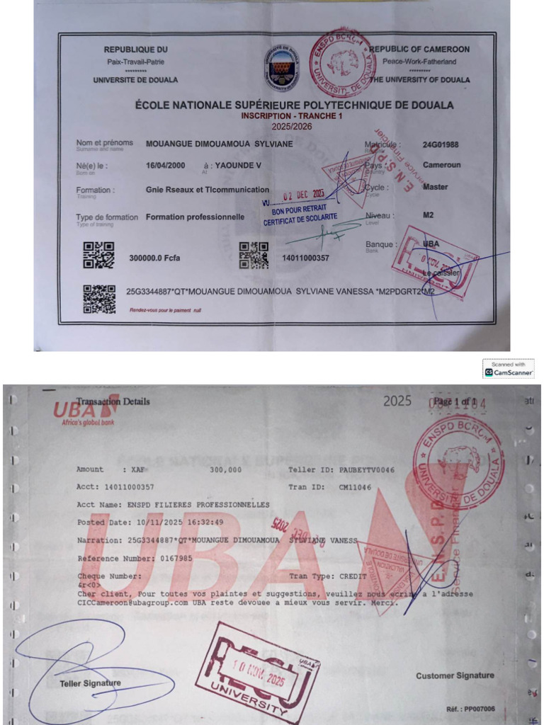 Reçue Paiement de Scolarité Tranche 1-Compressed | PDF