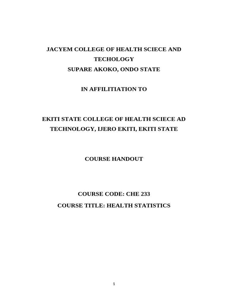 Che 233 Health Statistics | PDF