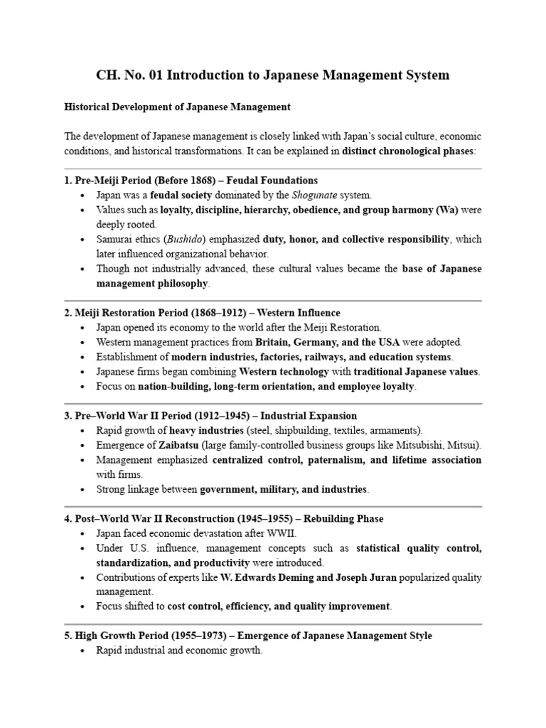 CH 1. Introduction To Japanese Management System Notes | PDF | Lean ...