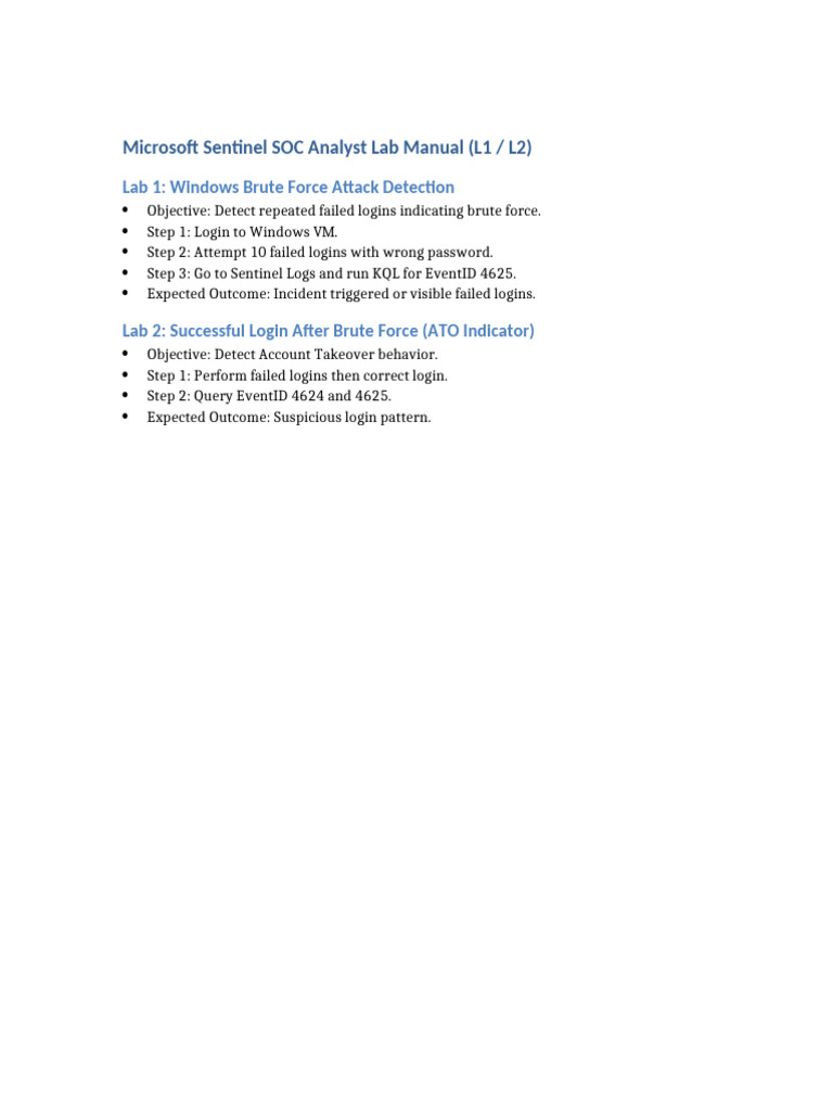 Microsoft Sentinel SOC Lab Manual | PDF