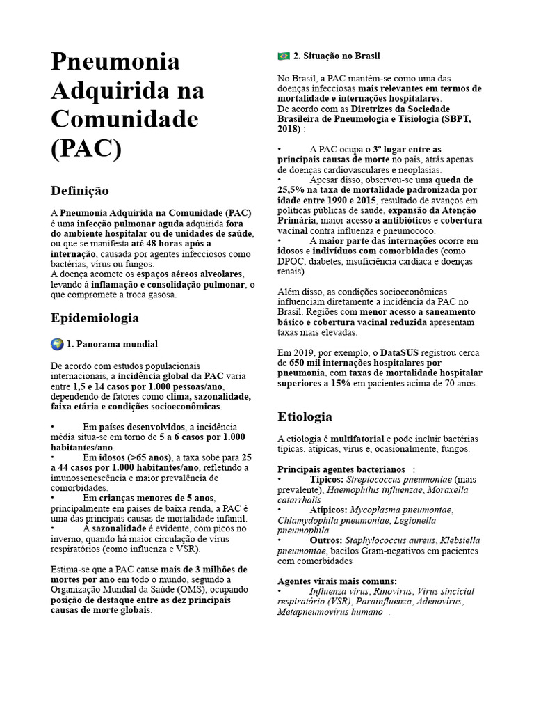 Pneumonia Adquirida Na Comunidade (PAC) | PDF | Pneumonia | Infecção