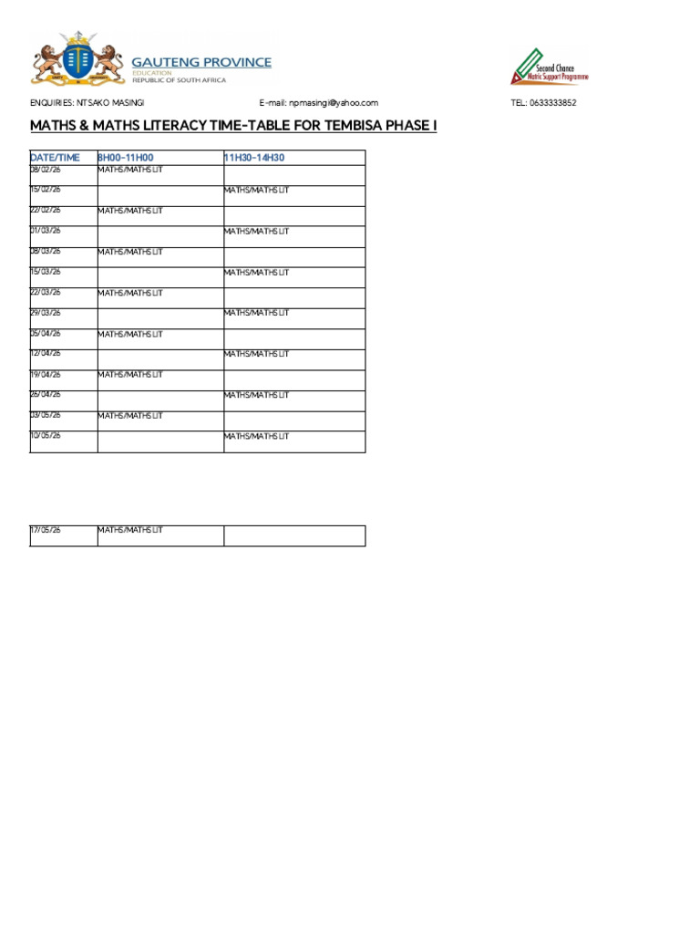 Maths & Maths Lit Time Table Tutor | PDF