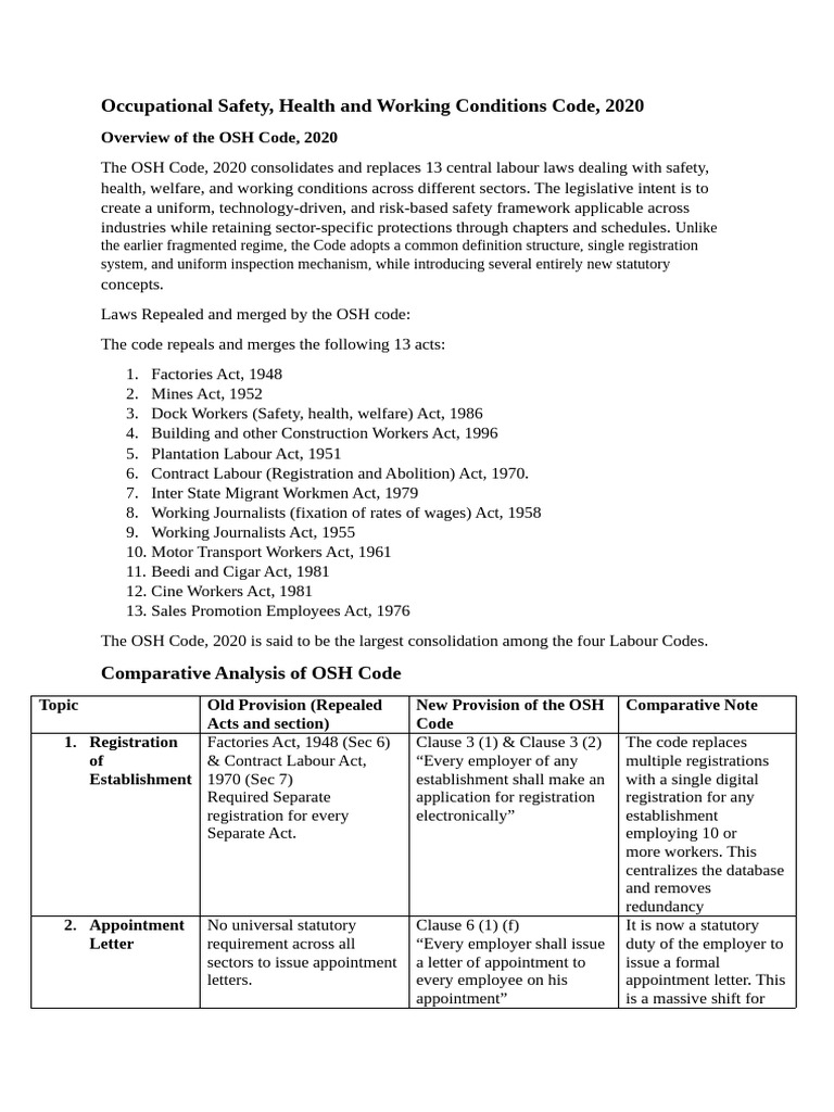 Occupational Safety, Health and Working Conditions Code, 2020 | PDF ...