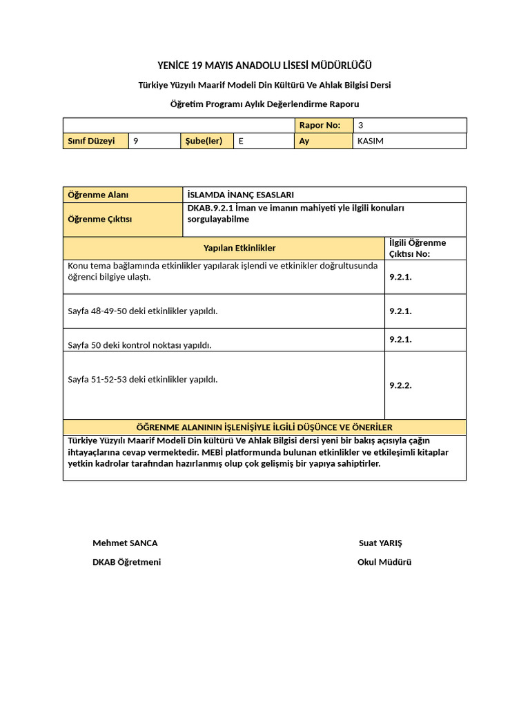 Maarif Modeli Kasim Ayi 2024 2025 | PDF