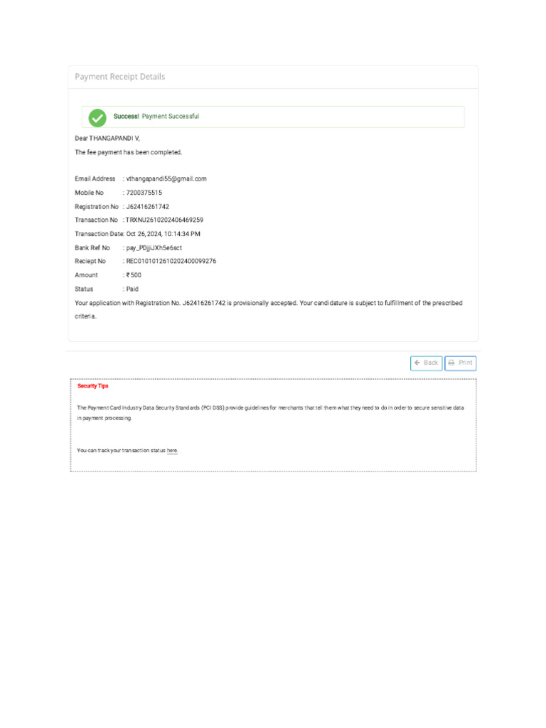 RRB Under Graduate Level Payment Receipt | PDF