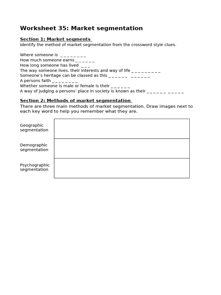 Worksheet 35 Market Segmentation | PDF