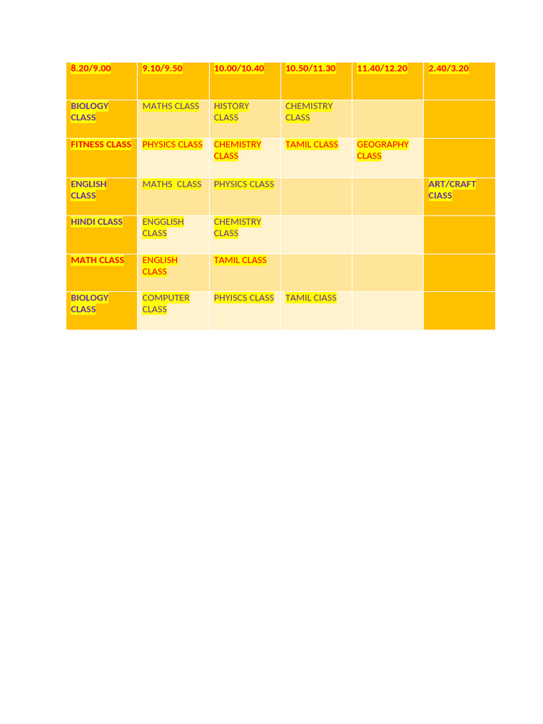 6th Time Table | PDF