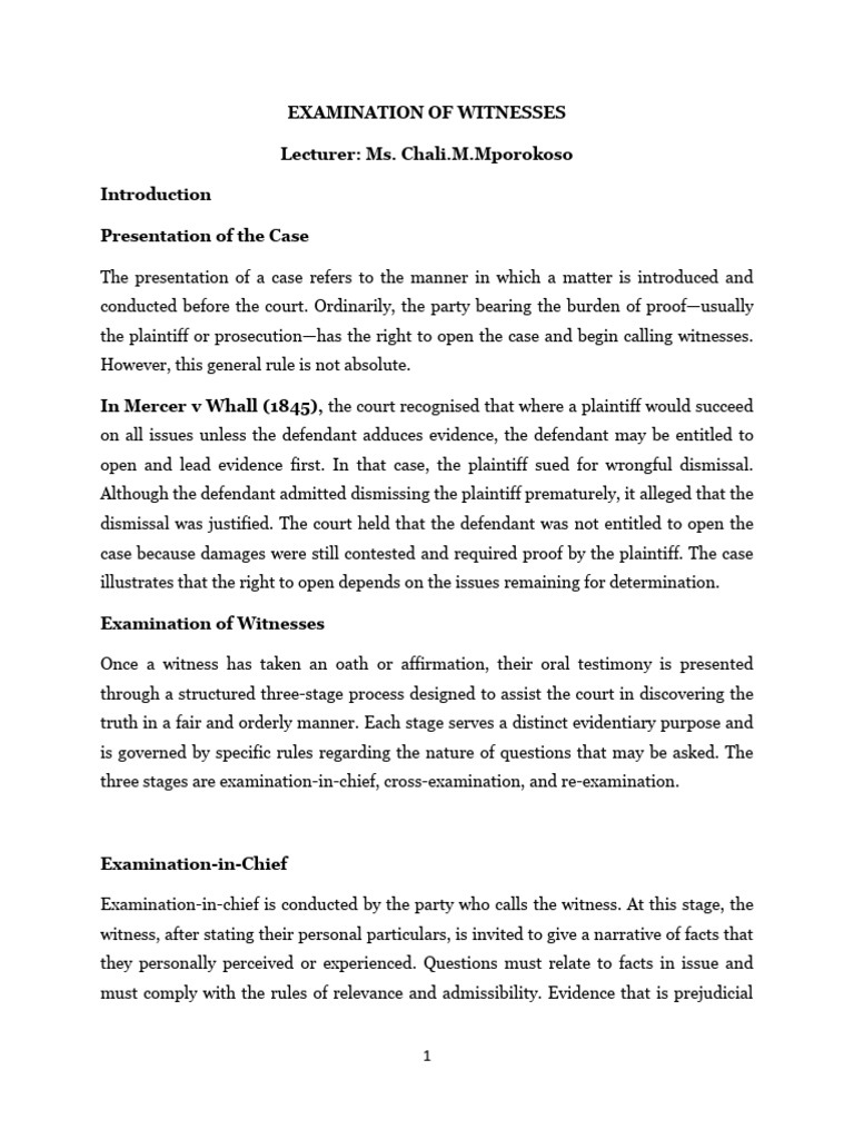 Examination of Witnesses | PDF | Witness | Evidence (Law)