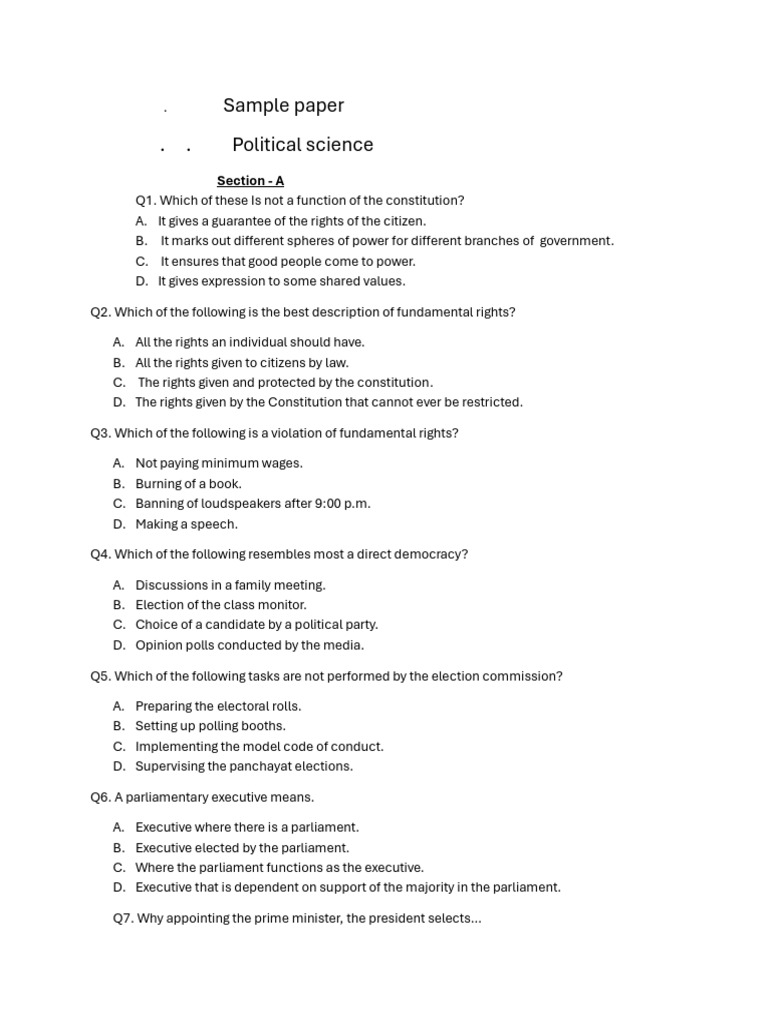 XI Political Science Sample Paper 2 | PDF | Political Philosophy ...