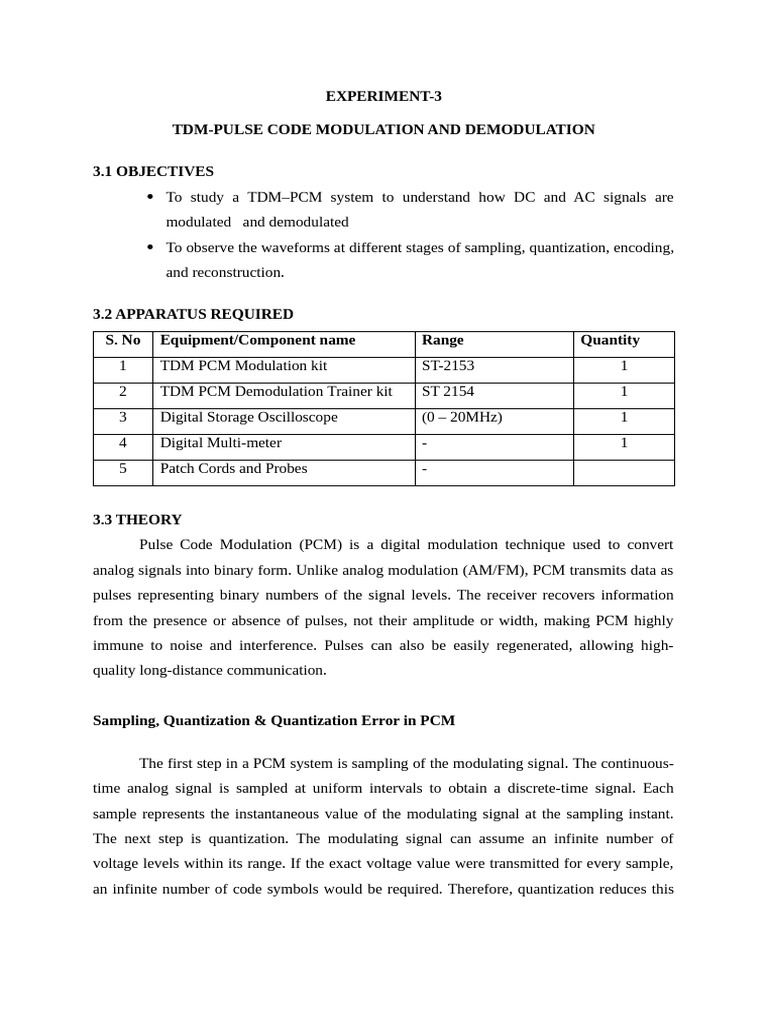 Exp 3 PCM | PDF | Sampling (Signal Processing) | Analog To Digital ...