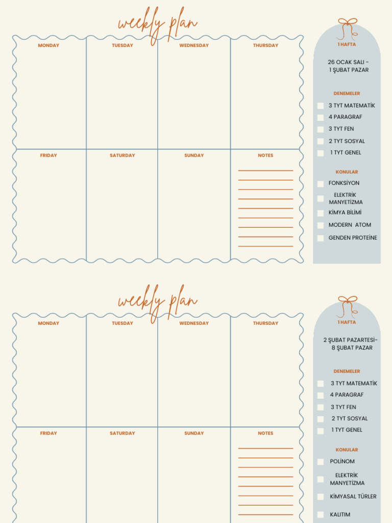 Beige Blue and Red Vintage Elegant Weekly Planner A4 Document ...
