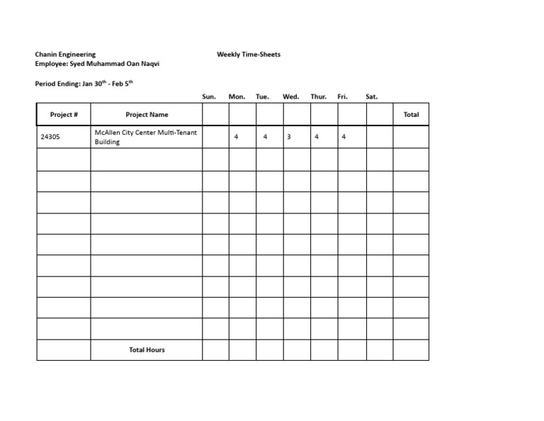 Time Sheets Format Jan 30th Feb 5th | PDF