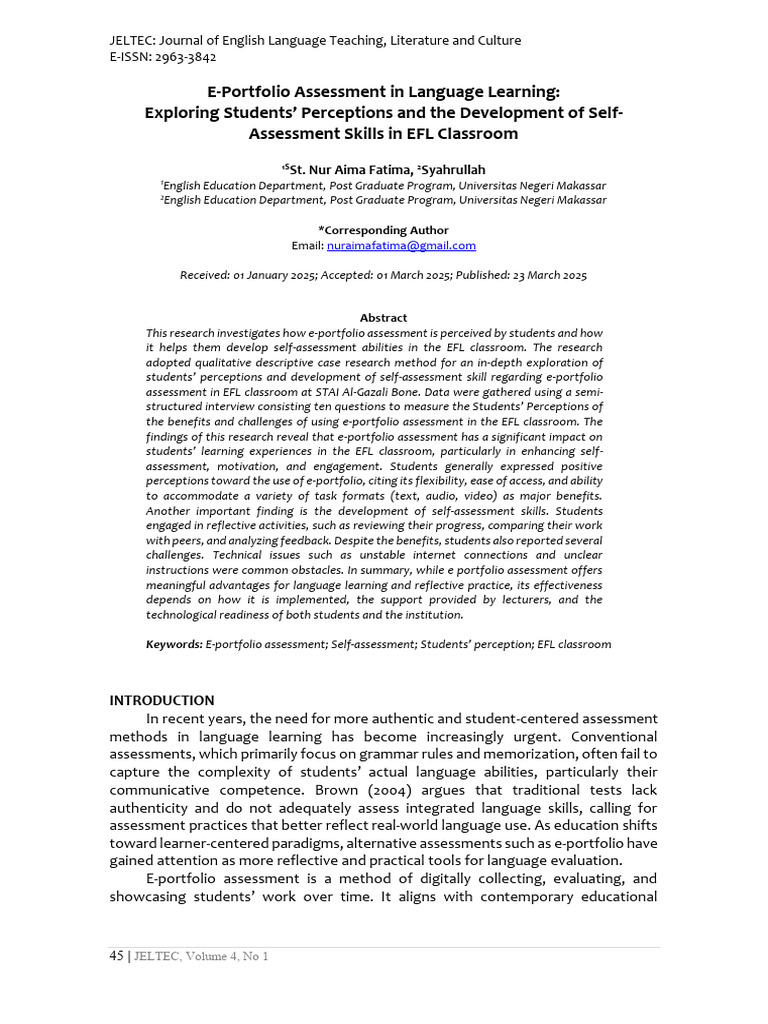 E-Portfolio Assessment in Language Learning 2025 | PDF | Qualitative ...