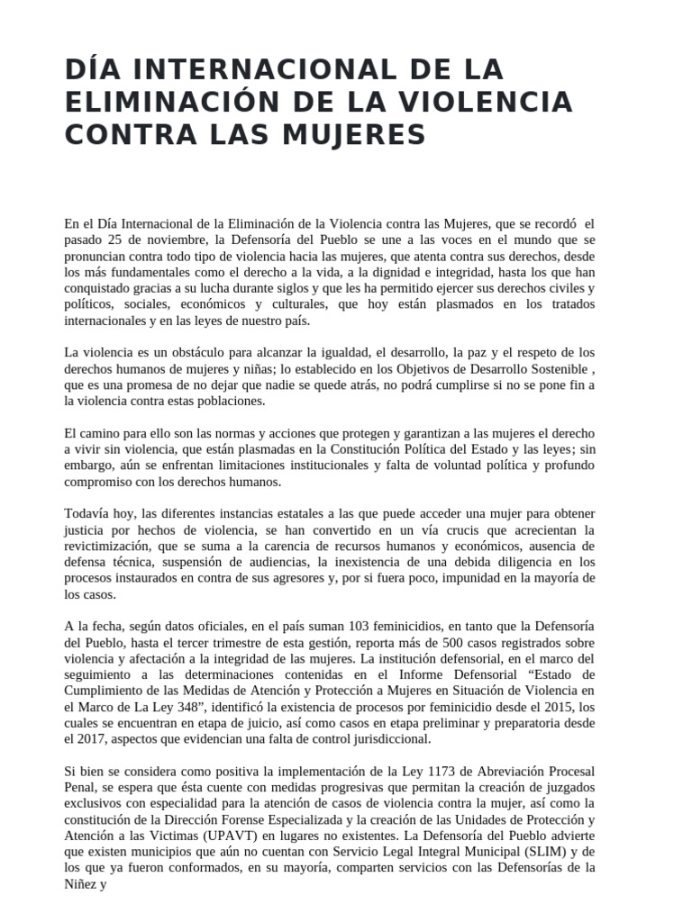 Día Internacional de La Eliminación de La Violencia Contra Las Mujeres ...