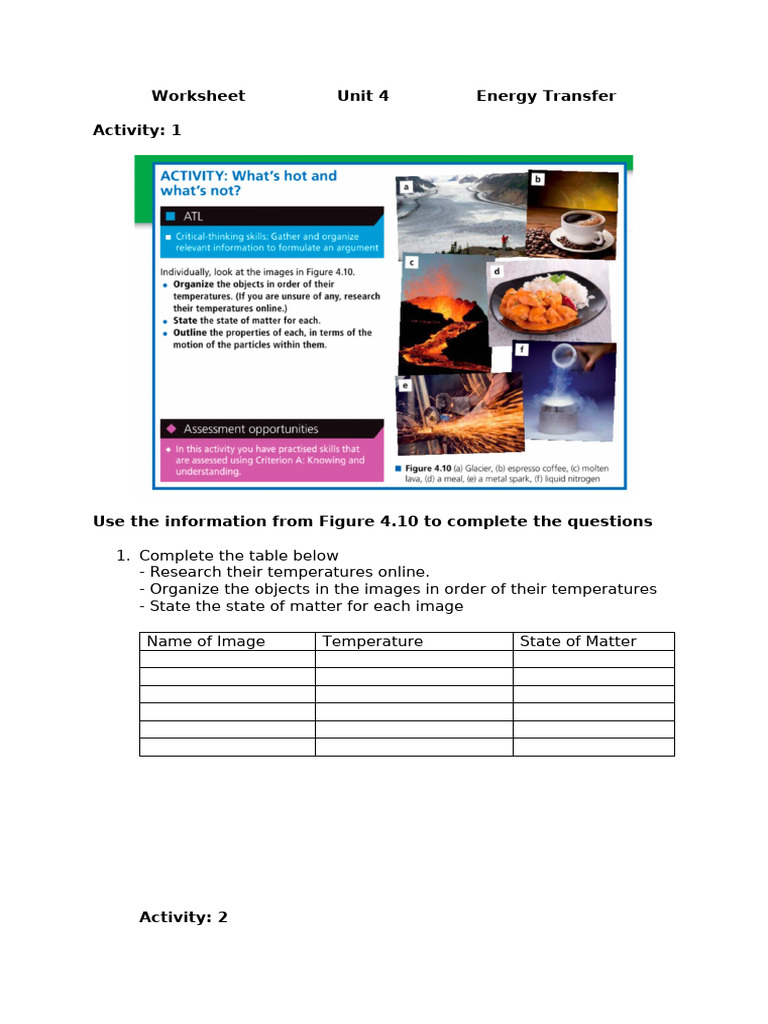 Worksheet Energy Transfer | PDF