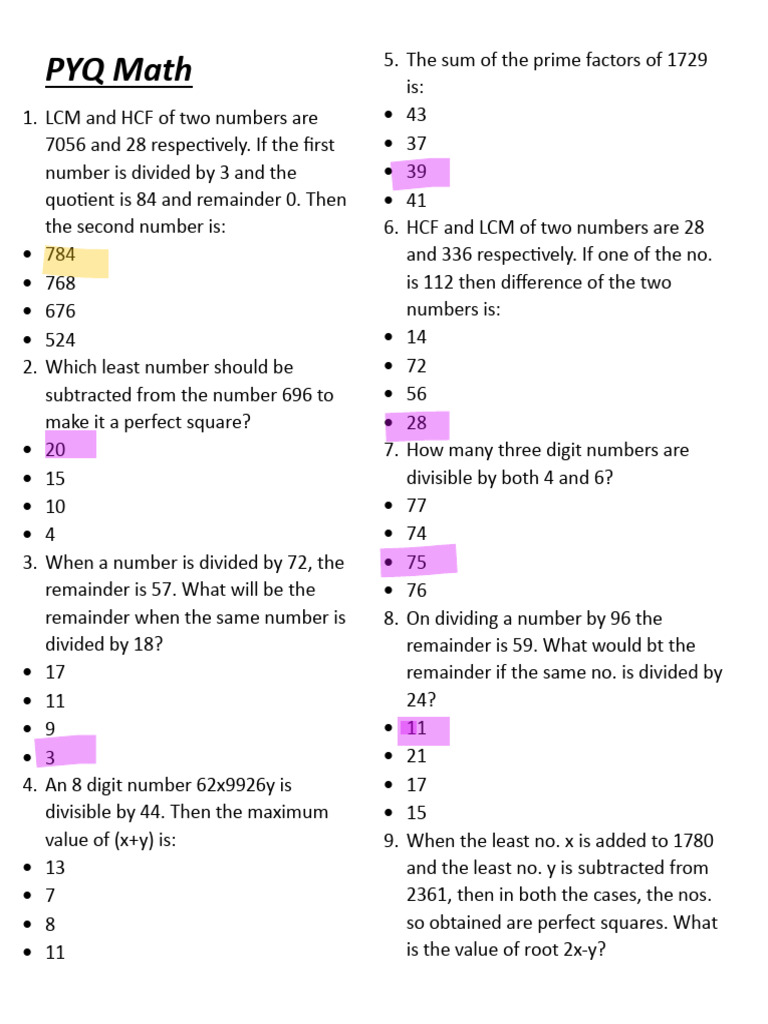 PYQ Math | PDF | Area | Interest