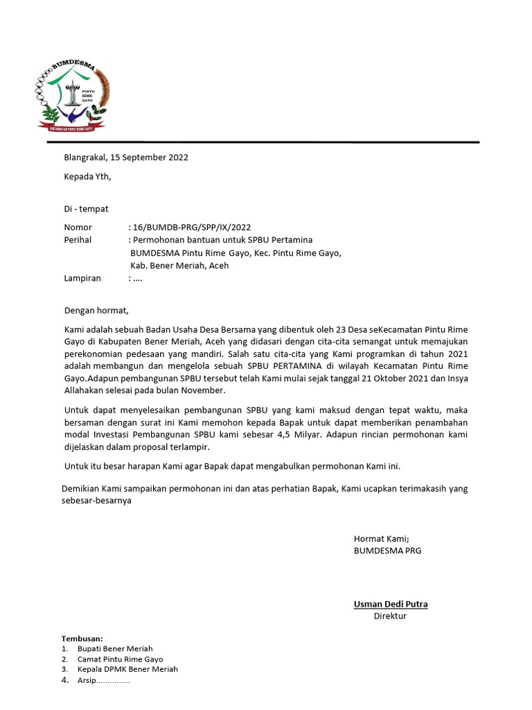 Proposal Kerjasama SPBU Pertamina BUMDes | PDF