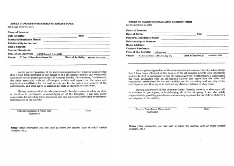 Parents Consent For Prom and Research Fest | PDF