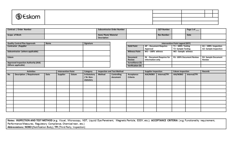 240-109253302 - Quality Control Plan or Inspection Test Plan (QCP or ...