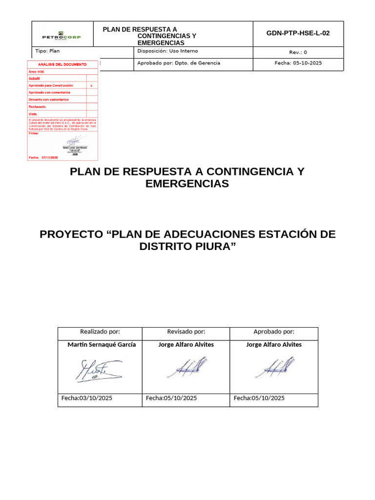 Plan de Respuesta A Contingencias y Emergencias Rev. 0 APC | PDF ...