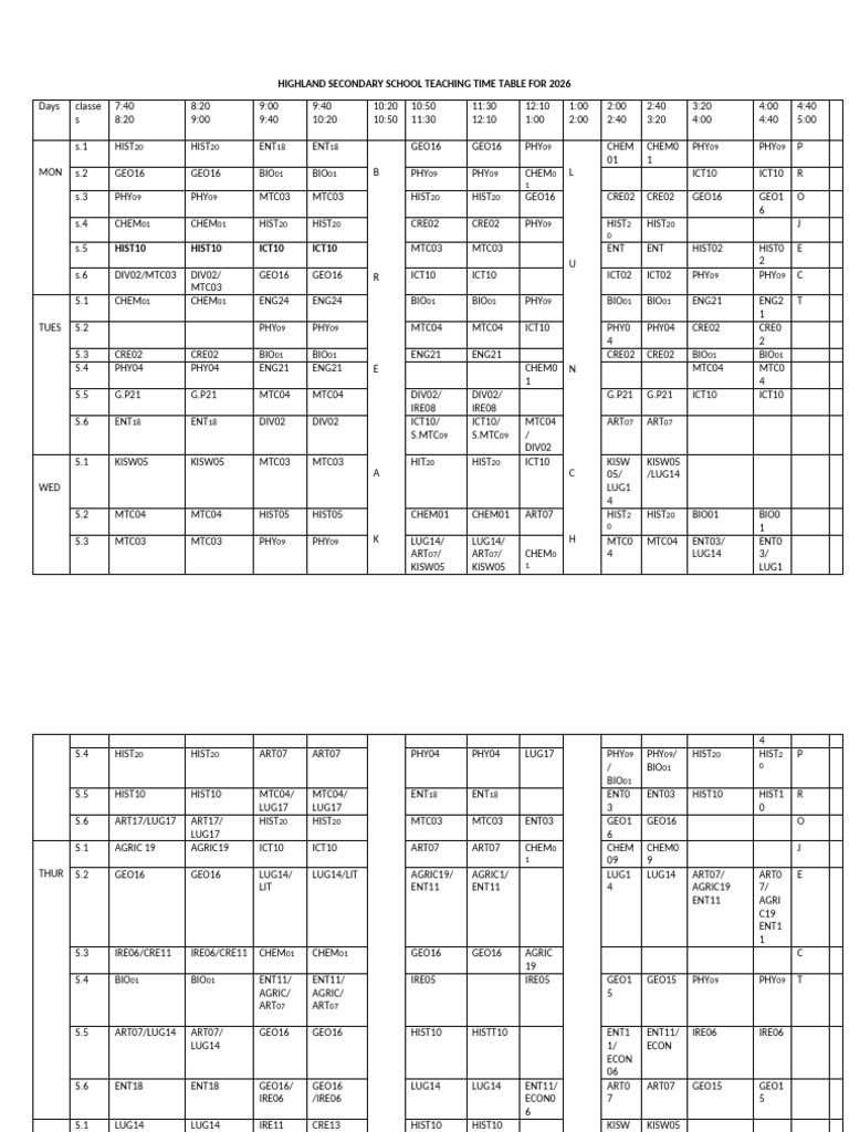 Time Table | PDF