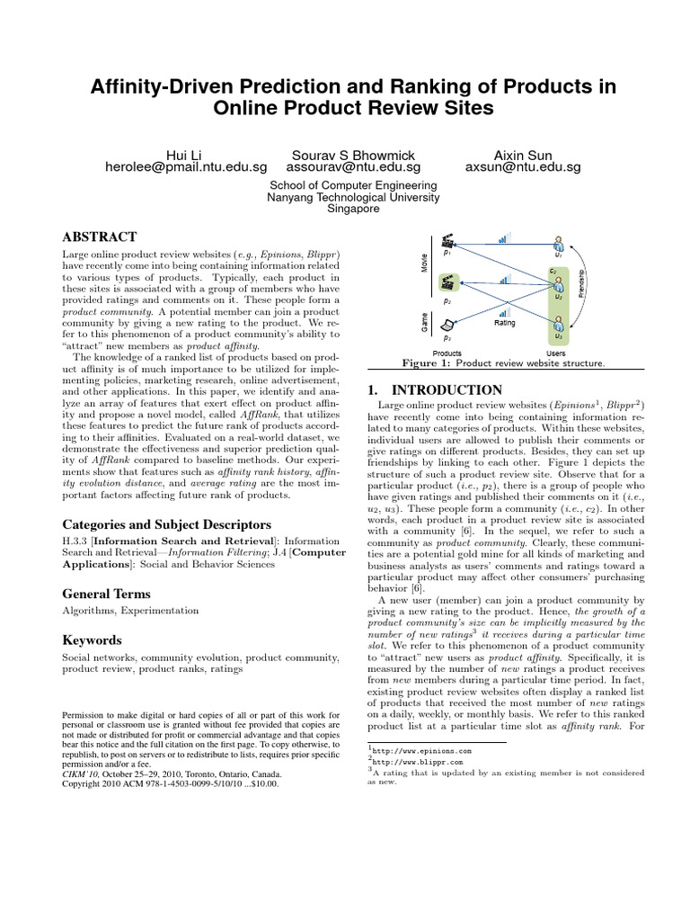 Affinity-Driven Prediction and Ranking of Products | PDF | Applied ...
