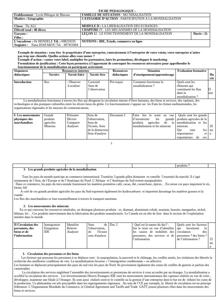 Leçon 12 Le Fonctionnement de La Mondialisation | PDF | Globalisation ...