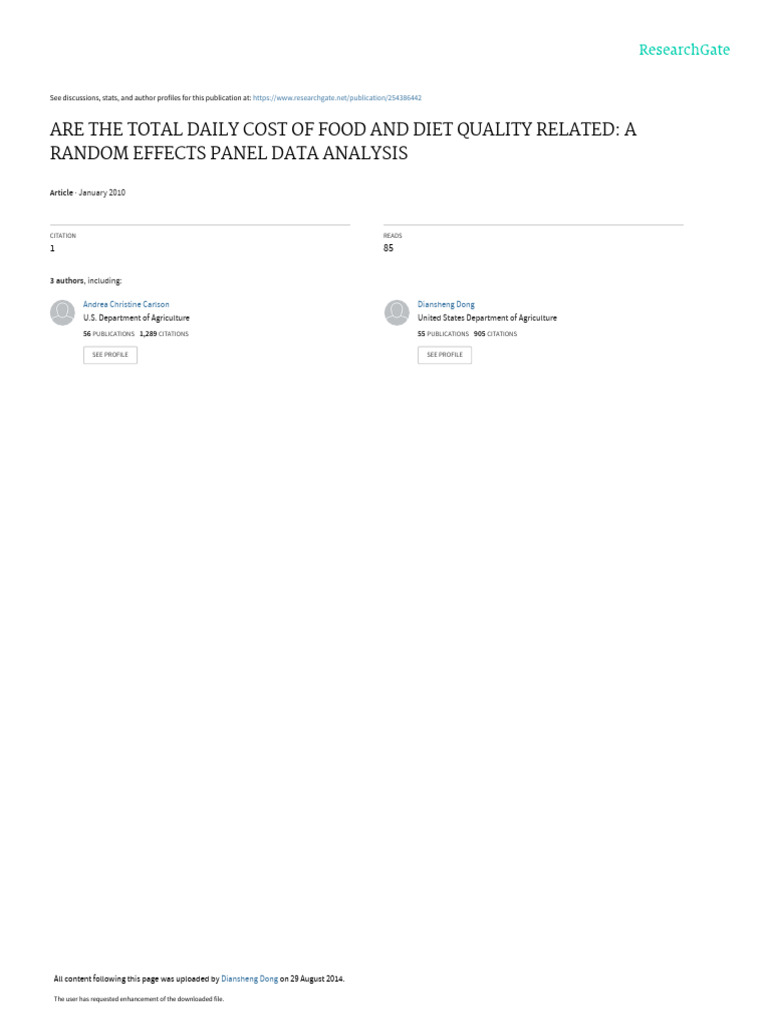 Are The Total Daily Cost of Food and Diet Quality | PDF | Coefficient ...