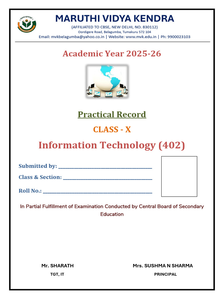 Practical File Using Libre Office - Class 10 Information Technology ...